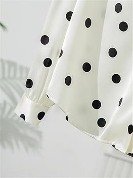 Women Polka Dot Printed Shirt 93% Mulberry Silk Bow Collar